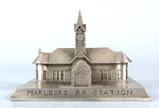 MARLBORO Railroad Station MA Vintage Hudson Pewter Metal Souvenir Building picture