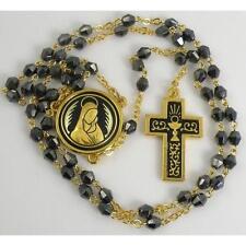 Damascene Gold Rosary Cross Virgin Mary Black Beads by Midas of Toledo Spain picture