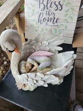 Majestic Fairy Asleep on Swan Figurine 2 pc 10x9.5x6 inches Resin picture