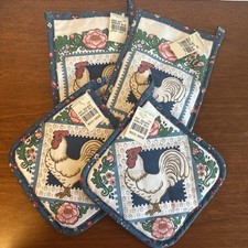  (4) VTG Mervyn’s Kitchen Pot Holders /Oven Mitts Rooster Floral - NOS picture