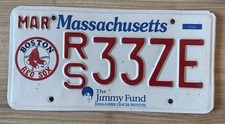 Massachusetts Boston Red Sox License Plate Jimmy Fund RS 33ZE picture