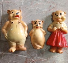 Vintage Three 3 Bears Plaster Chalk Ware Wall Plaques Nursery Decor picture