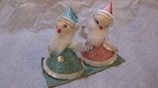 Vintage Christmas Spun Cotton Chenille Mica Santa Ornament Lot Pink Teal Japan picture
