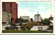 Vintage Linen Postcard Long Beach CA East Ocean Ave Hotels & Apartments picture