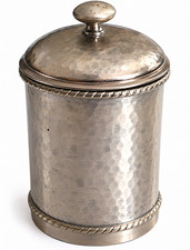 Vintage Hammered Silver Tone Lidded Vanity Canister Rope Trim Bath Decor picture
