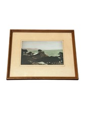 Antique 1900’s Hand Tinted Photo Lone Cypress Pebble Beach, Wood Framed picture