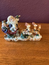 Vintage 2003 Resin Handpainted&Glittered Santa Claus W/Reindeer Sleigh Figurine picture