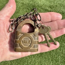 Antique YALE & TOWNE Mfg. Brass Padlock w Original Keys Bell System  picture