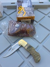 Browning Model 322107 Knife, 107 Full Curl Folding W/Leather Sheath- Stag Handle picture