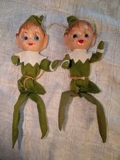 Vintage 60s Christmas Knee Hugger Elf LOT Elves Pixie Japan Ornaments 2 Pc  picture