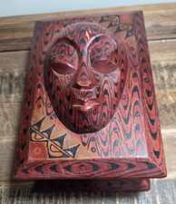 Wooden African Mask Hinged Trinket Box Hand Carved 8