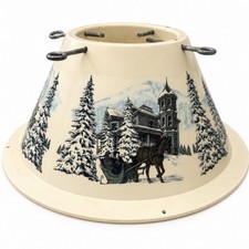 VTG 1950’s Cream Litho Christmas Tree Stand Reindeer Carolers RARE HTF NICE picture