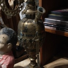 Vintage Brass Hookah Water Pipe with Tall Stem and Engraved Base picture