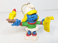 Smurfette Caroler Smurf Peyo Christmas Ornament Vtg PVC Toy Figure Schleich picture