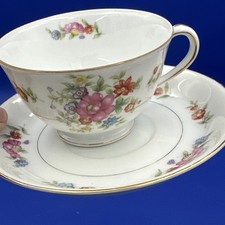 VTG Moriyama Teacup & Saucer Floral Design Gold Trim Made in Occupied Japan picture