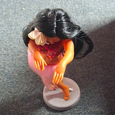 Hawaiian Hula Dancer Vintage 70s Figurine Doll 12in Black Hair Pink Grass picture