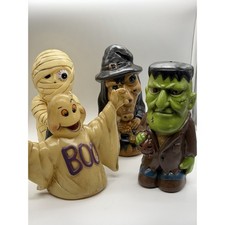 Dynagood 2001 Halloween Blow Mold Pathway Lights Witch Frankenstein Ghost Mummy picture
