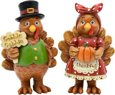 Thanksgiving Decorations Turkey Couple Resin Figurines 2Packs picture