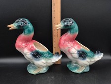 Set Of 2 Royal Copley Ceramic Mallard Duck Planter Vases, 8