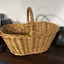 Vintage Large French Rattan Wicker Gathering Market Basket w/ Handle Woven 15
