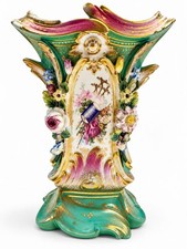 Antique Dresden Style Porcelain Vase Applied Flowers Hand Painted Gilt 11” picture