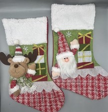 Christmas Stockings Lot Of 3  Plush 3D Santa Reindeer Folk Art Style. picture