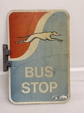 Vintage Greyhound Bus Stop double-sided tin sign Original 18X12 1960s-1980s picture