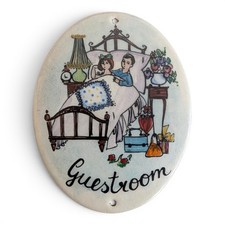 Vintage Steinbock‑Email Guestroom Door Plaque Austria Hand‑Painted Enamel Sign picture