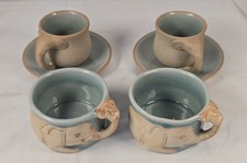 Siam Celadon Pottery Elephant Tea Glasses Set Of 6  Thailand Wood Ash Glaze picture