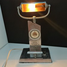 Vintage 1930s Markel 454 Desk Lamp Westclox Clock Electric Pen Tray Read Descr. picture