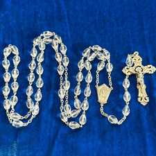 Vintage DiRoma 925 Sterling Silver Crystal Teardrop Bead 23 Inch Catholic Rosary picture