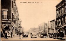Vtg Rockland ME Main Street Old Cars Drugstore Camel Cigarettes 1930s Postcard picture