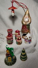 9 VTG Hand Painted Russian Wood Christmas Hanging Ornaments Folk Art picture