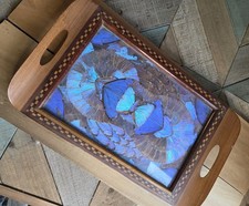 VTG MCM Brazilian Butterfly Wing Inlaid Wood Serving Tray 16.5