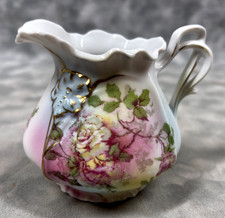 1890s Atq Habsburg China Austria Porcelain Creamer Pink Floral Gilt 🌸 picture