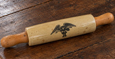 Antique Pharmacy Advertising Stoneware Rolling Pin Eagle Mortar Pestle c1900 picture