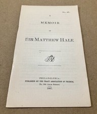 Sir Matthew Hale Memoir, 1887 Society of Friends Tract 37, Pamphlet (Quakers) picture