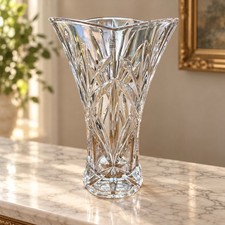 Lenox Clear Crystal Tapered Vase Scalloped Rim Palm Fan Starburst 9.5” Germany  picture