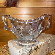 Vintage Heisey Floral Etched Depression Glass Pedestal Open Sugar  Bowl picture
