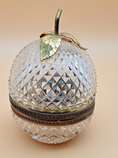 Vtg Crystal Brass table lighter diamond-cut pineapple hinged dome lid not workin picture