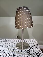 1950s hand blown mushroom table lamp, brushed nickel base, brown and white MCM picture