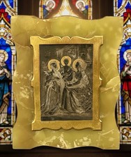 Old French Niello Silver & Gold Etching Of The Holy Family Signed Reberg picture