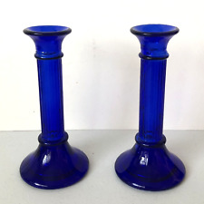 Vintage Cobalt Blue Glass Candlestick Candle Holder/Bud Vase Set of 2 MCM  7