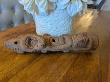 Vintage Terracotta Clay Flute Snake & Face Carved Pre-Columbian Style Ocarina picture