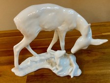 1960s AK Kaiser Blanc de Chine Porcelain Doe & Fawn Sculpture Signed G. Bochmann picture