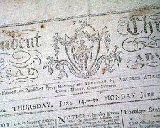 Nice 18TH CENTURY American Boston Massachusetts w/ Masthead 1798 old Newspaper   picture