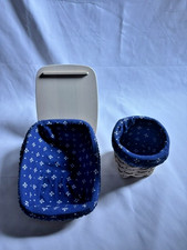 2 Longaberger Baskets With Wooden Lid And Plastic Protectors, Whitewashed, 2004 picture