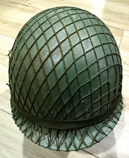 Vintage Cold War Euro-Clone M1 Steel Helmet with Camo Mesh Net Cover & Strap picture