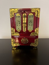 Vintage Chinese Rosewood Brass Carved Jade Jewelry Box Ornate  picture