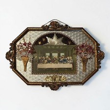 Vintage 1930s Last Supper Framed Decor Convex Bubble Glass Art Deco 10